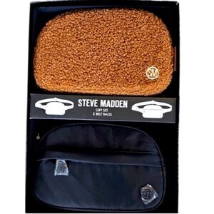 Steve Madden Two Fanny Pack Belt Bags Gift Set Sherpa Brown & Nylon Black, New!